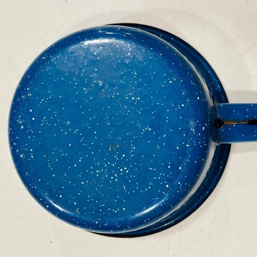 Vintage Enamelware Sauce Pan Blue White Speckle 1 Qt Primitive Camping Farmhouse